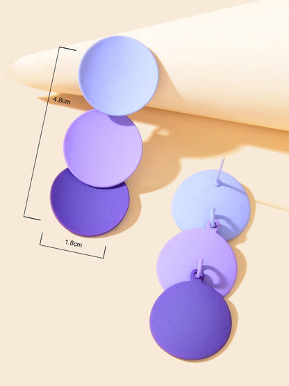 Sweet Gradient Pink Purple Round Dangle Stud Earrings Cool Girl Party Decoration-3