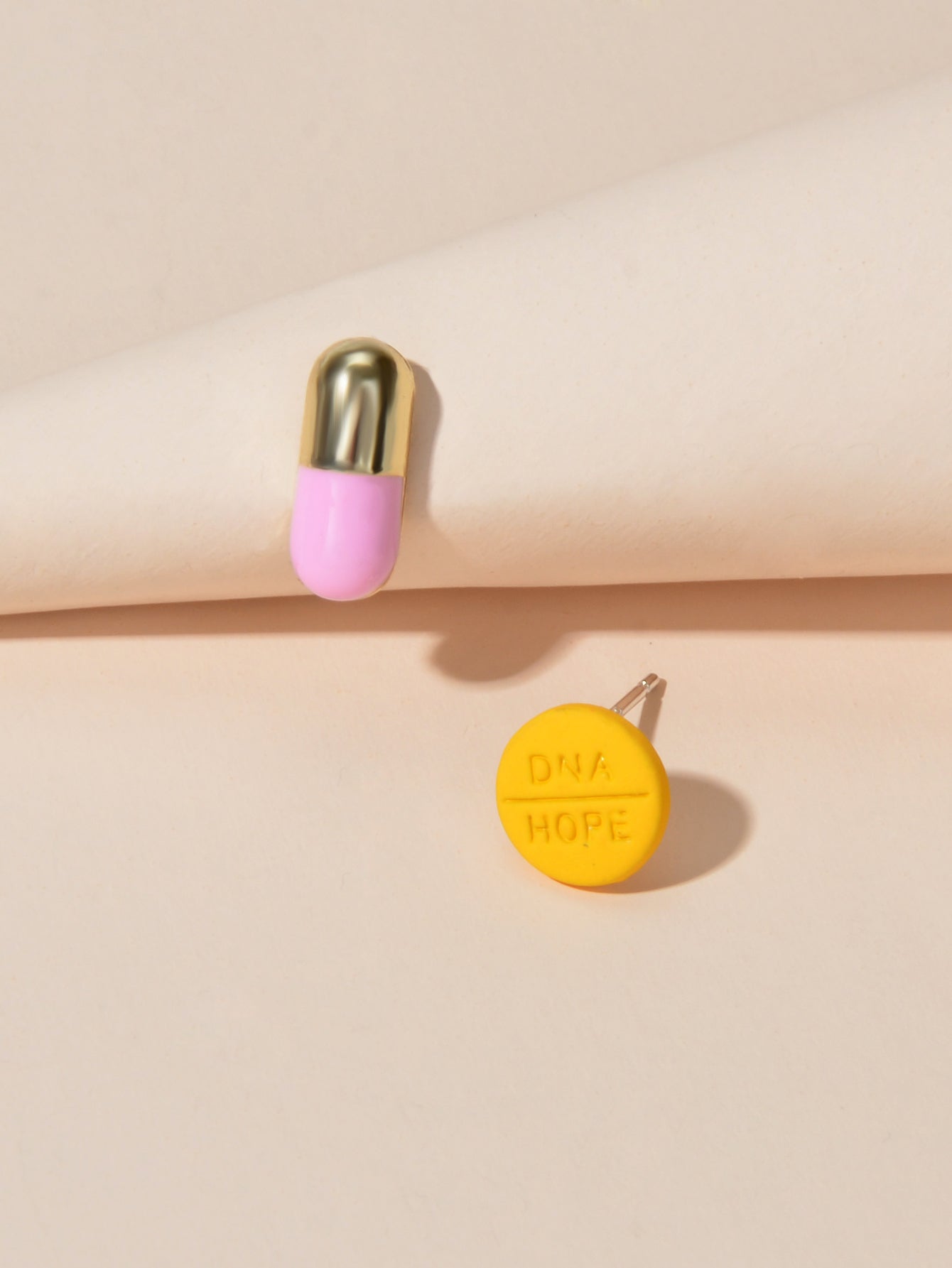 Asymmetric Orange Pill Pink Enamel Capsule Stud Earrings Dainty Women Girls Gift-3