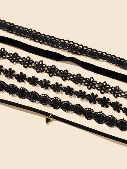 6 pcs Black Flower Velvet Choker Set Classic Gothic Tattoo 90s Collar Lace Jewel-3