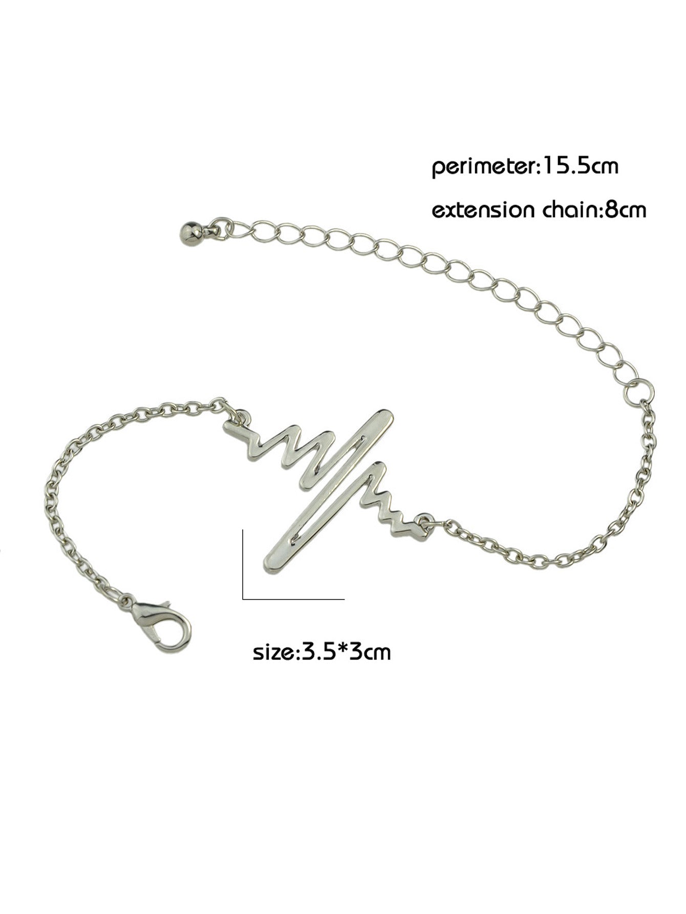 Minimalist Jewellery Gold Silver Black Metal Heartbeat Charm Bracelet for Women-3