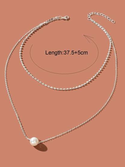 Double Layered Necklace Adjustable Simple Chain Multilayer Rhinestone Collar-3