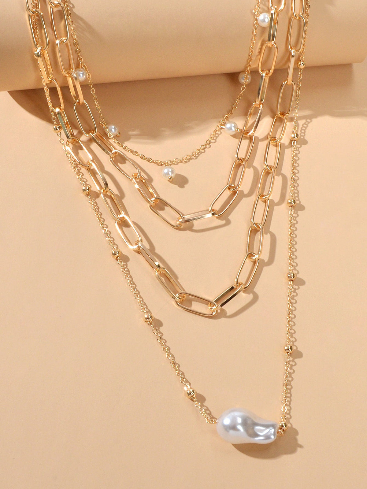 Statement Pearl Charm Multi-layer Gold Chunky Collar Necklace Party Decoration-3