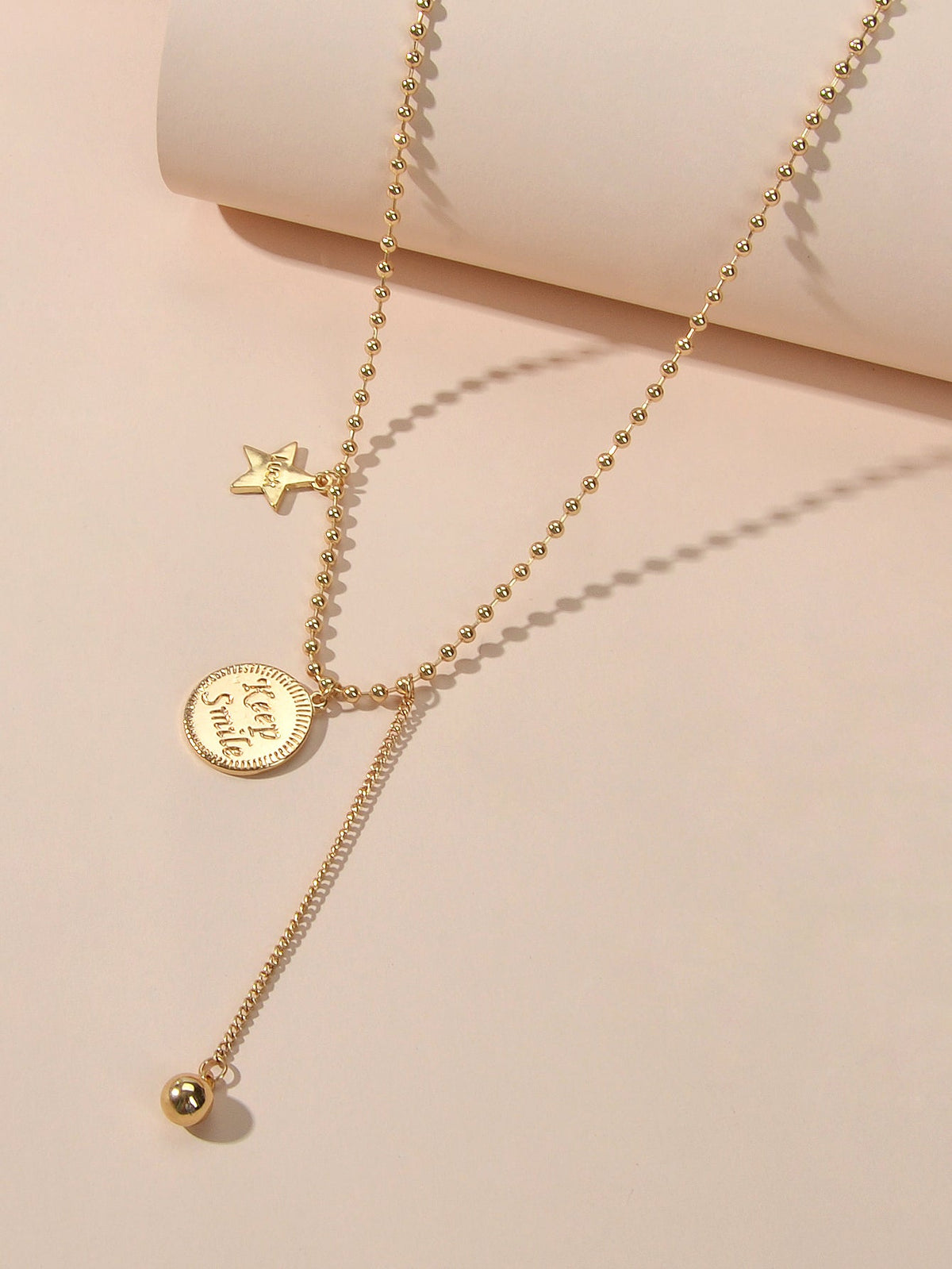 Dainty Party Jewellery Gold Popcorn Chain Luck Letter Star Round Charm Necklace-3