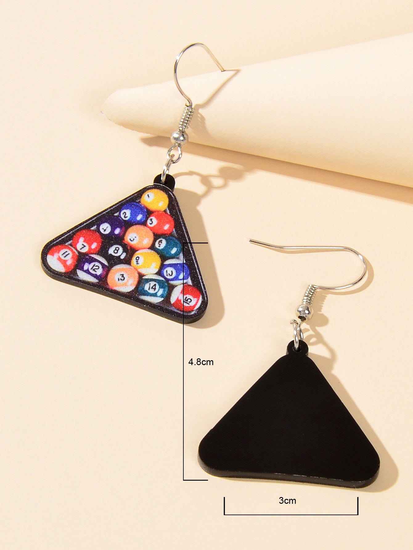 Colorful Pool Snooker Billiard Ball Acrylic Triangle Statement Dangle Earrings-3