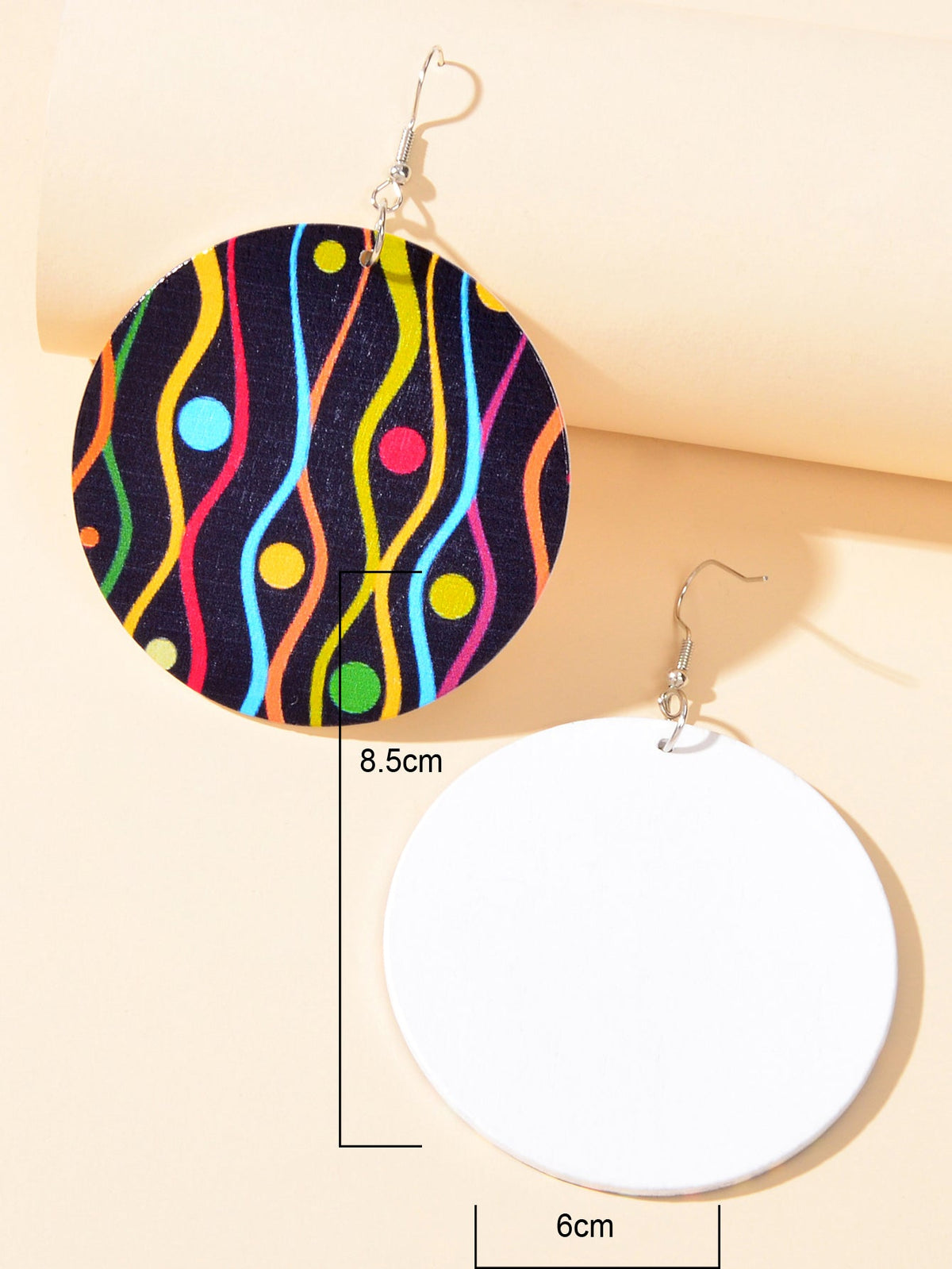 Stunning Woman's Wooden Bohemian Colourful Round Dangle Funky Statement Earrings-3