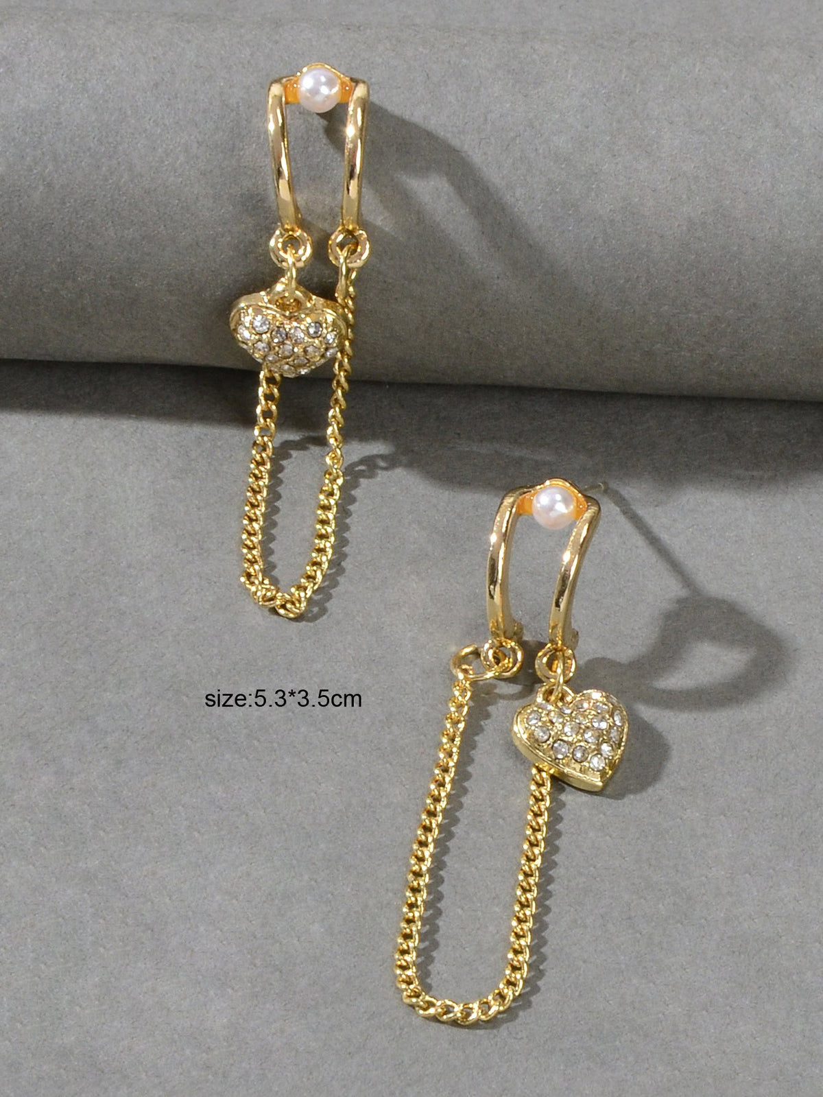 Unique Cubic Zirconia Hypoallergenic Gold Tassel Chain Heart Piercing Earrings-3