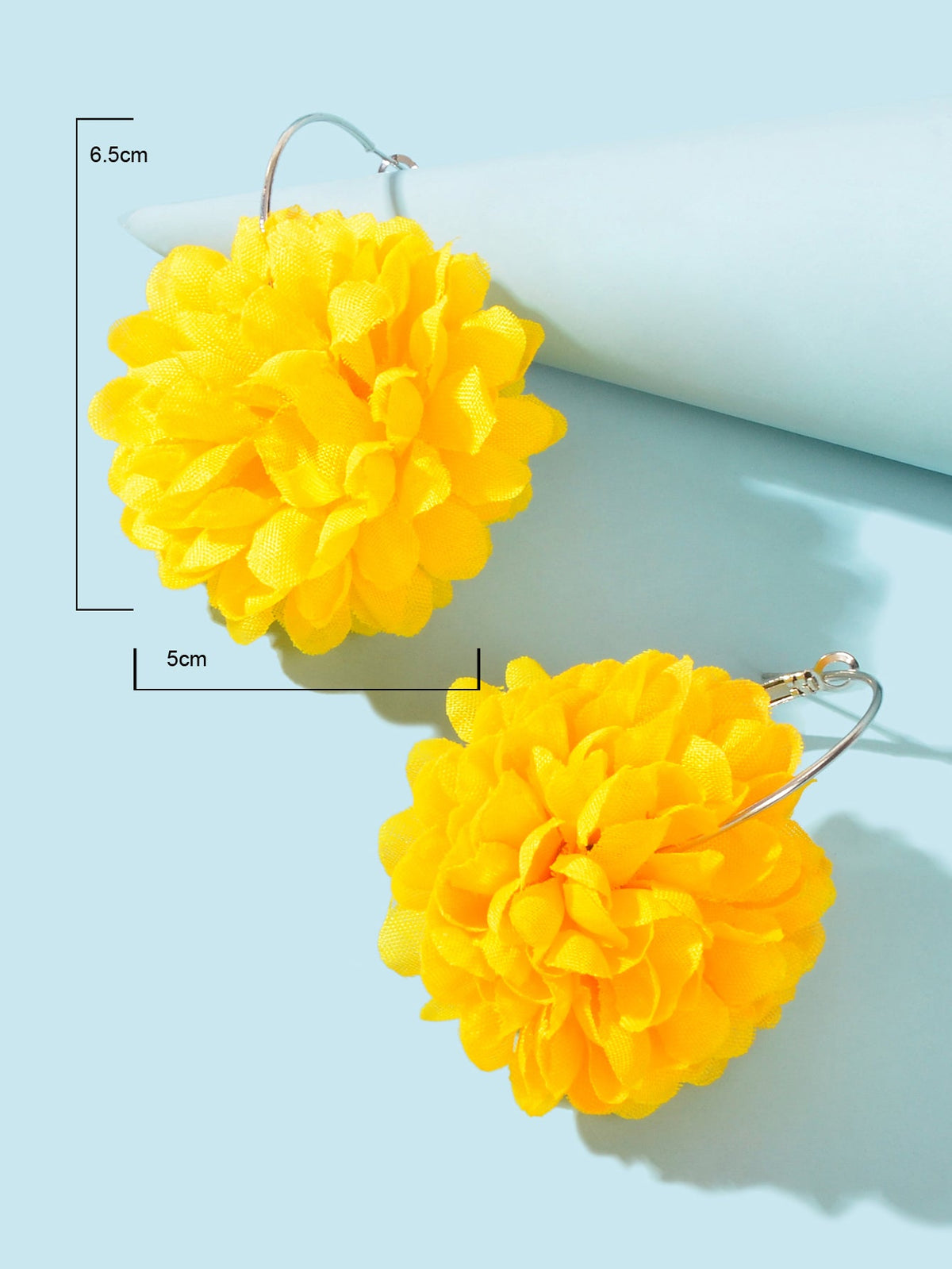 Yellow Hotpink Chiffon Blossom Flower Floral Dangle Hoop Earrings Wedding Gift-3