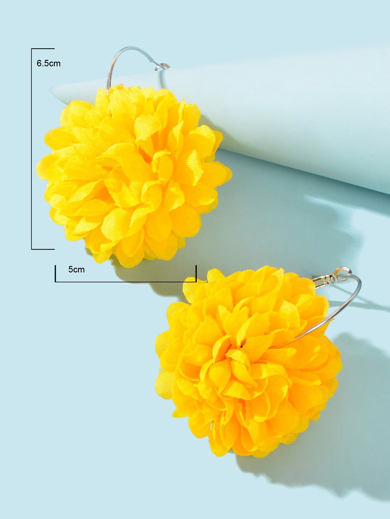Yellow Hotpink Chiffon Blossom Flower Floral Dangle Hoop Earrings Wedding Gift-3
