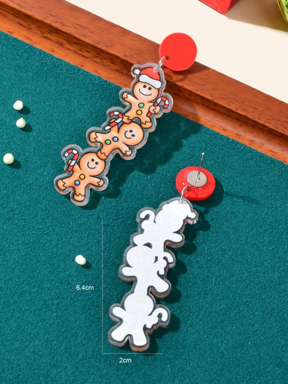 Christmas Cartoon Design Acrylic Gingerbread Man Long Pendant Festival Earrings-3