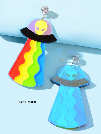 Statement Jewelry Candy Color Resin Saucerman Big Geometric Dangle Punk Earrings-3