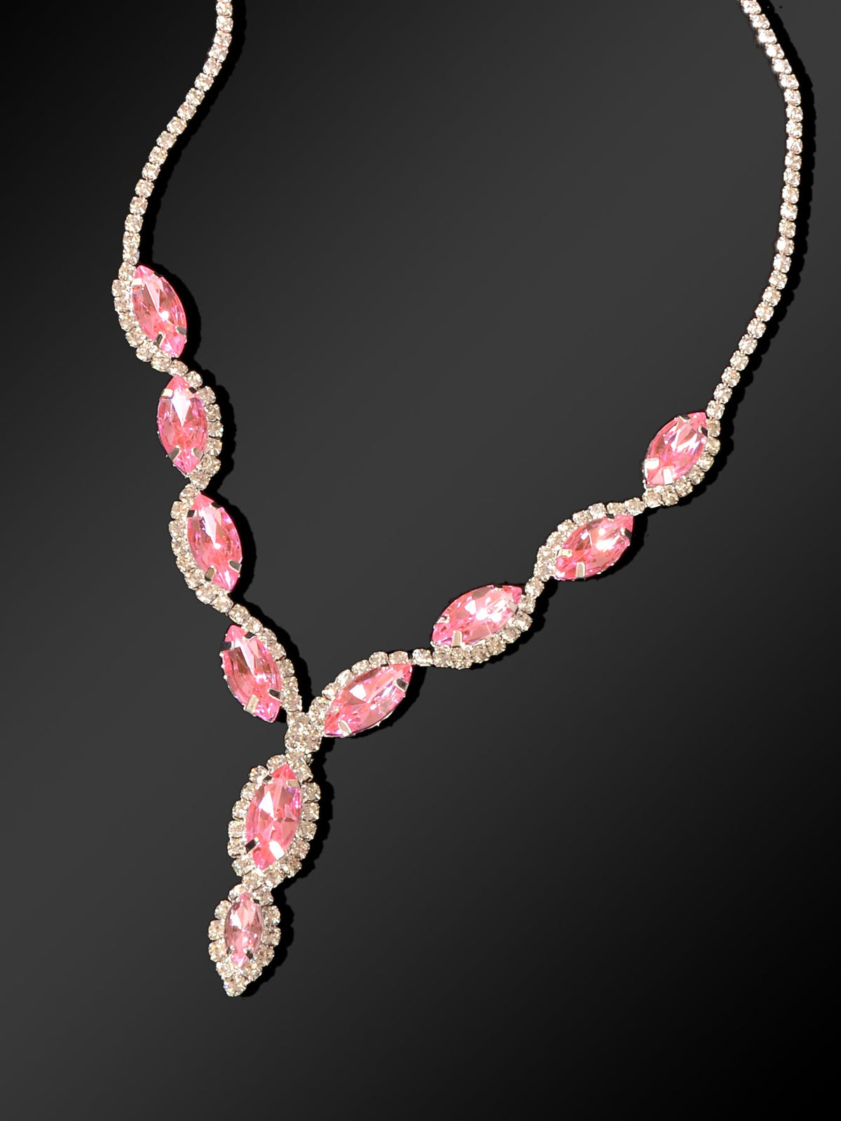 Luxurious Wedding Jewellery Set Pink Crystal Water Drop Necklace Dangle Earrings-3
