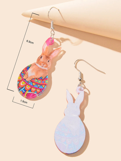 Cute Cartoon Easter Bunny Rabbit Charm Dangling Earrings Funny Eggs Jewellery-3