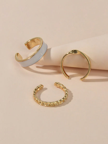 3 pcs Retro Stackable White Enamel Midi Knuckle Ring set Multiple Bulk Pack Ring-3