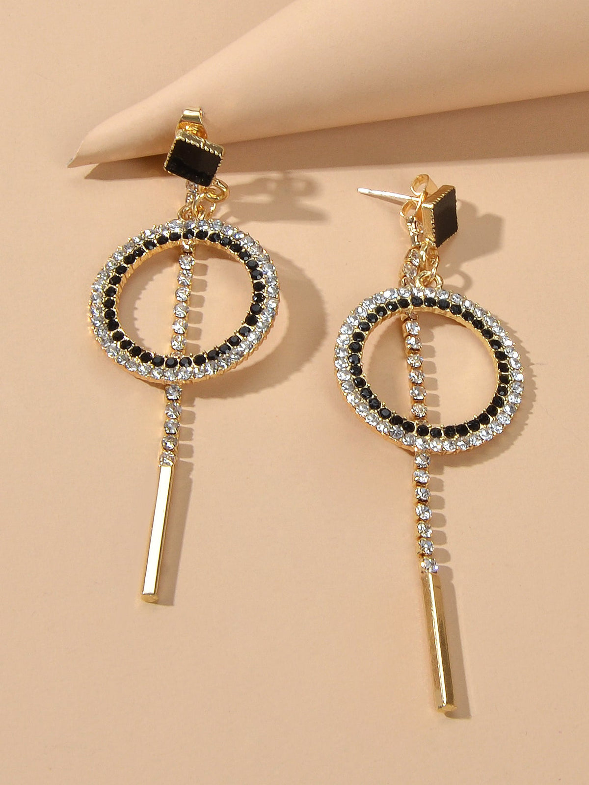 Feelontop Luxury Rhinestone Bar Charm Circle Dangle Earrings Perfect Ear Jacket-3