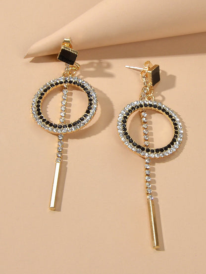 Feelontop Luxury Rhinestone Bar Charm Circle Dangle Earrings Perfect Ear Jacket-3