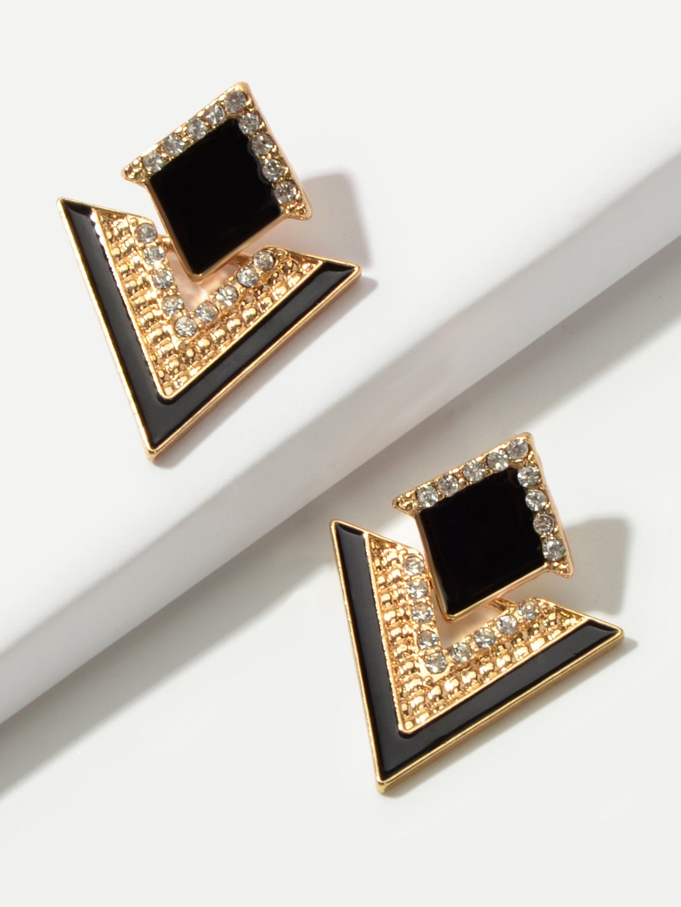 Costume Jewellery Rhinestone Enamel Triangle Geometric Stud Bridal Earrings Gift-3