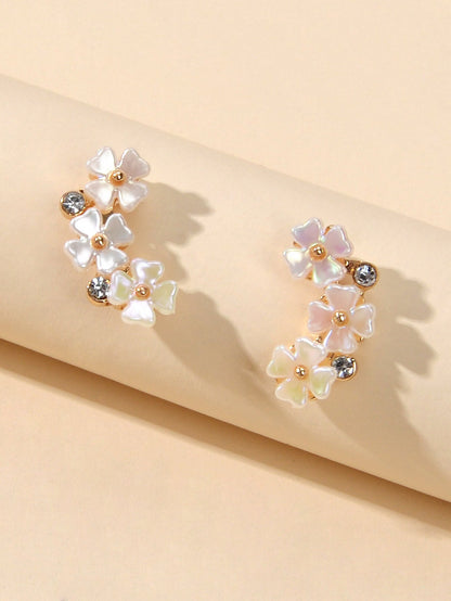Dainty Gifts Women Girls Lightweight Rhinestone White Flower Cute Stud Earrings-0