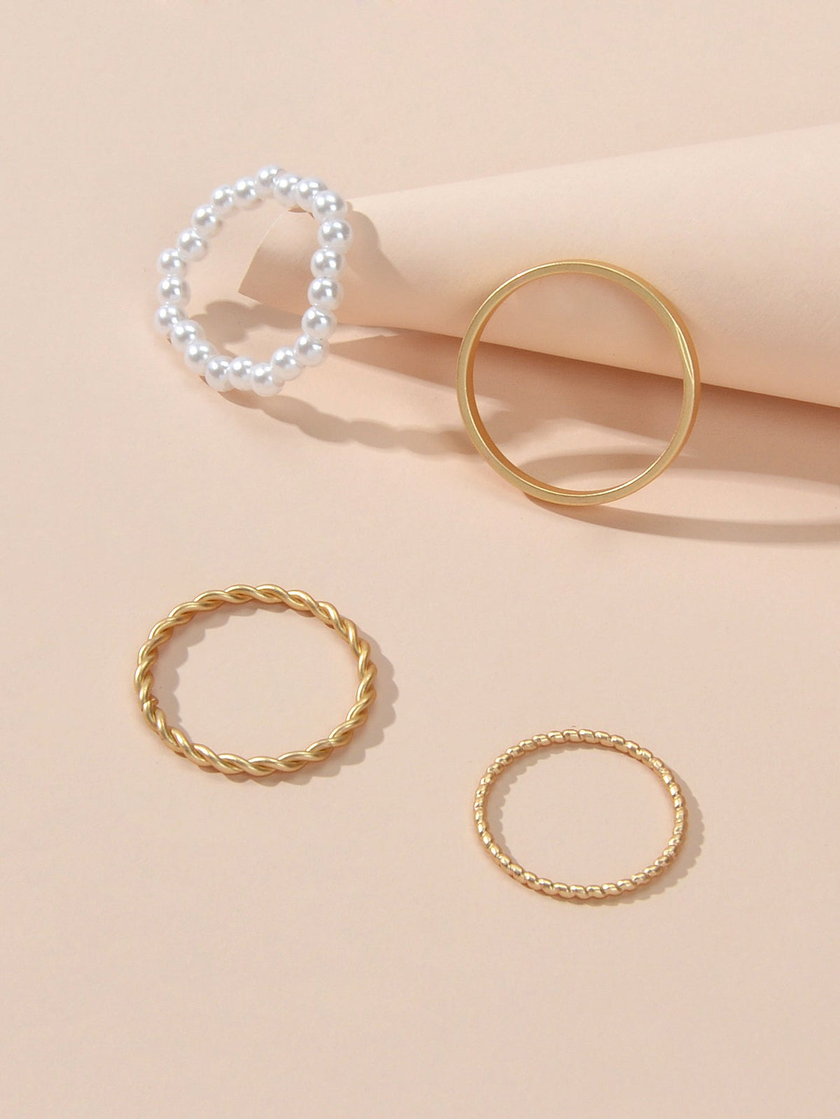 4pcs Boho Chic Stackable Pearl Midi Finger Knuckle Multiple Rings set Bulk Pack-3