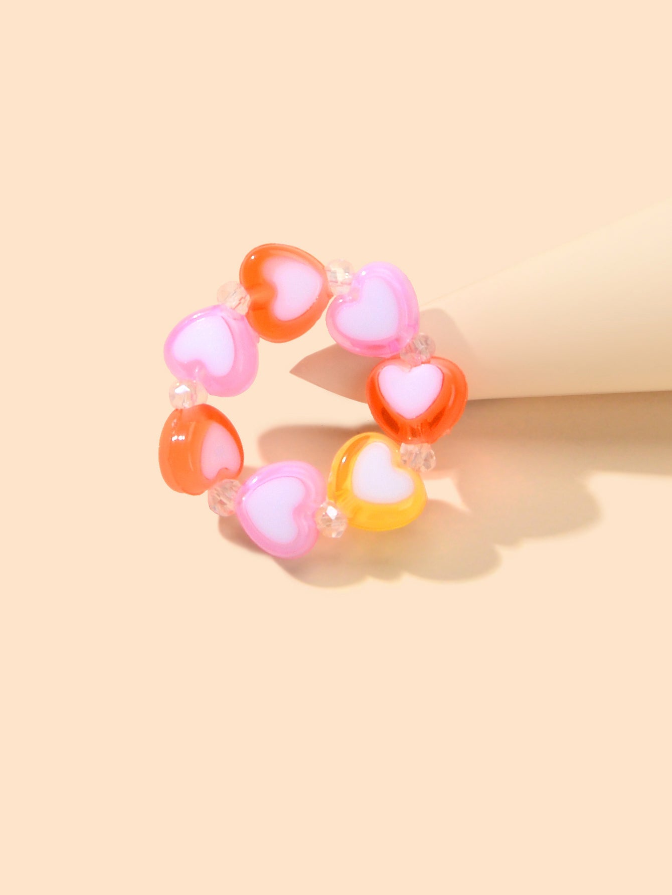 Random Color Women Girls Dainty Gifts Colorful Resin Heart Elastic Finger Ring-3