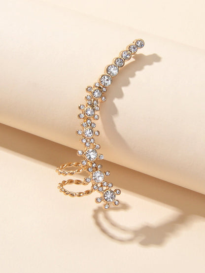 Full Rhinestone Cartilage Gold Flower Crawler Cuff Studs Climber Earrings 1 pc-3