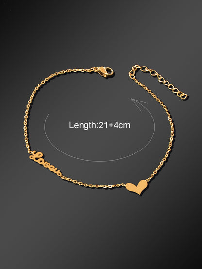 Minimalist Beach Foot Jewelry Gold Chain Heart Charm Love Letter Anklet Bracelet-3