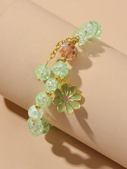 Handmade Beads Chain Flower Charm Bracelet Sweet Girls Teens Jewelry Dainty Gift-3