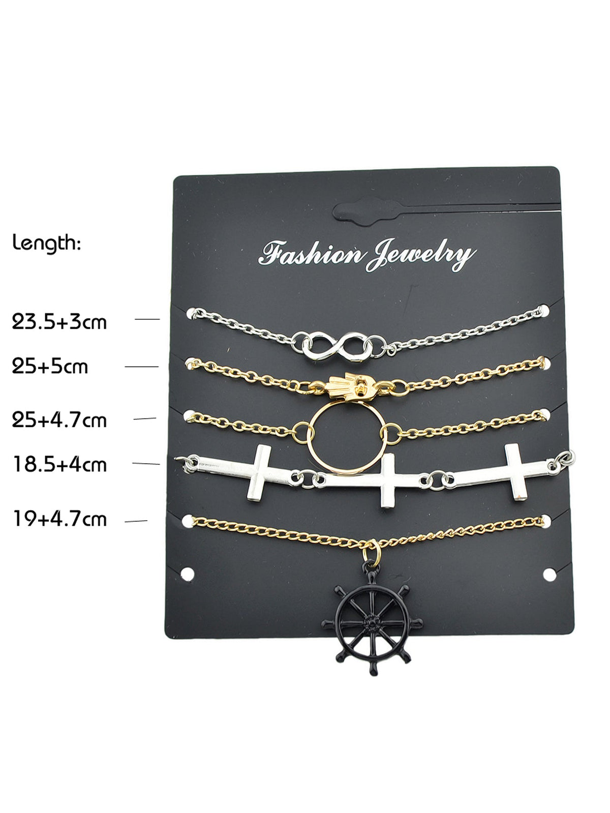 5pcs Nautical Silver Gold Chain Hand Infinity Cross Rudder Charm Bracelets set-3