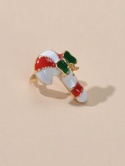 1pc Christmas Jewelry Festival Multi-colored Crutch Bow Holiday Earring Eac Cuff-3