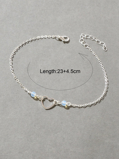 Dainty Foot Jewellery Girl Silver Chain Heart Charm Summer Barefoot Beach Anklet-3