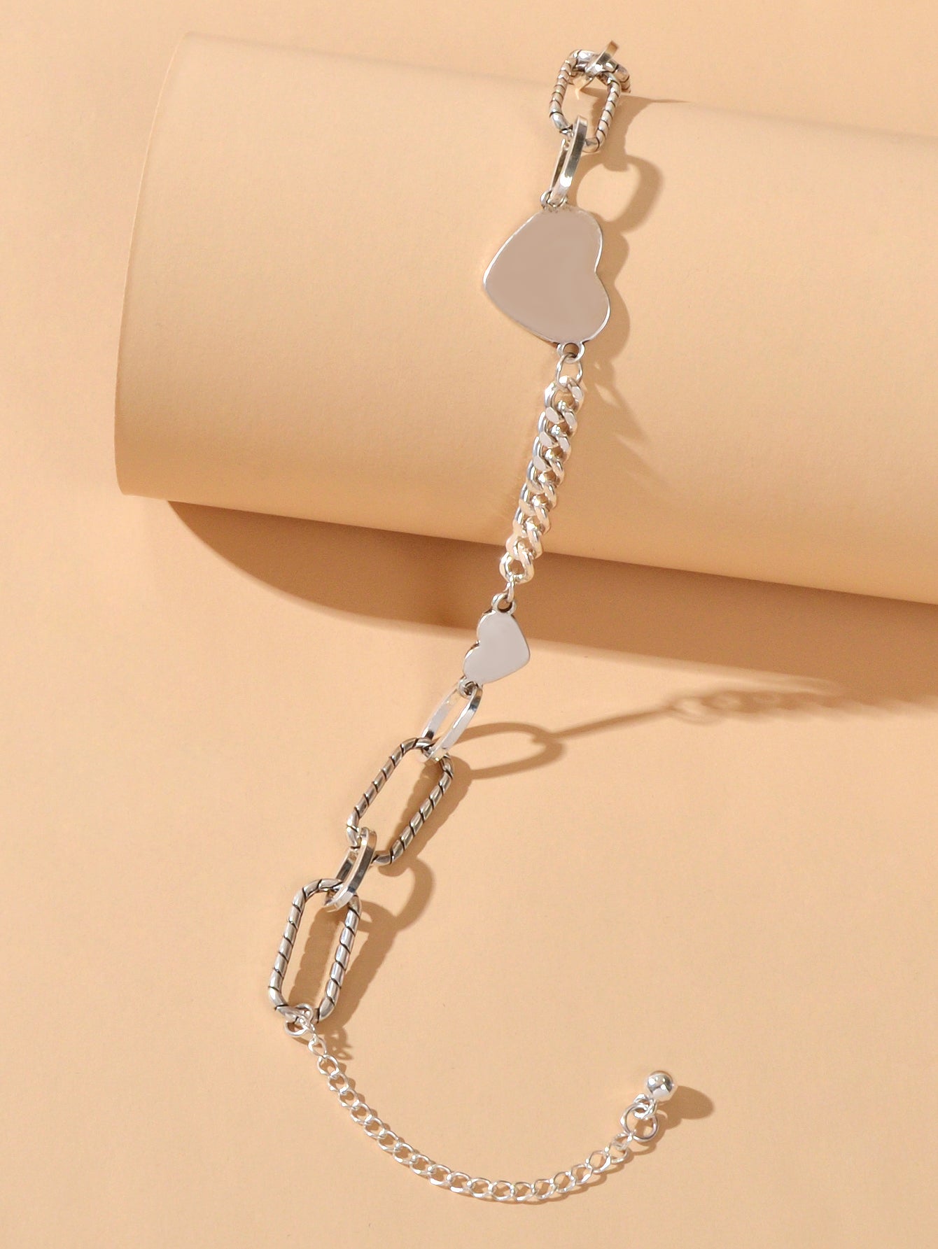 Punk Style Silver Layered Big Link Chain Heart Bracelets Women Trendy Jewellery-3