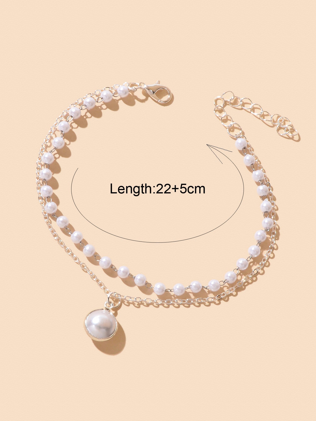 Double layer Gold Silver Chain Pearl Decor Anklet Foot Jewelry Beach Accessories-3
