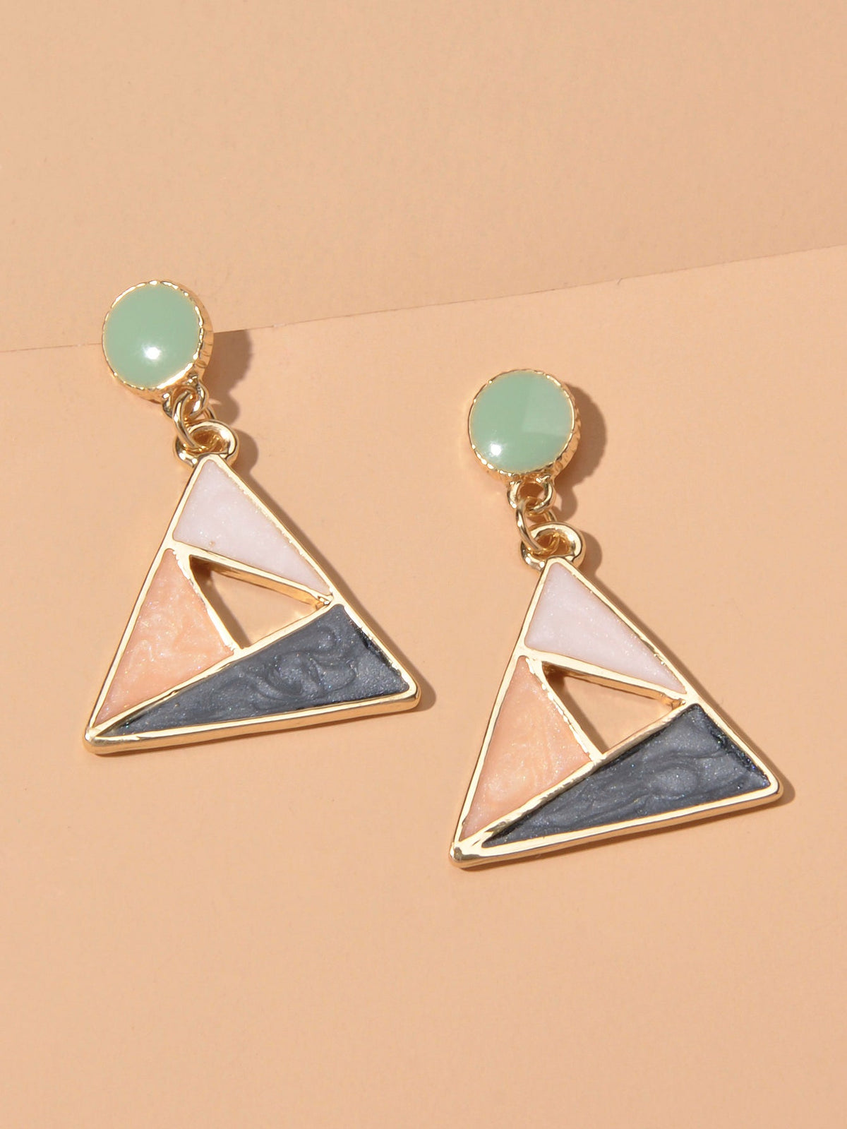 Trendy Multi-colored Enamel Triangle Geometric Dangle Party Designer Earrings-3