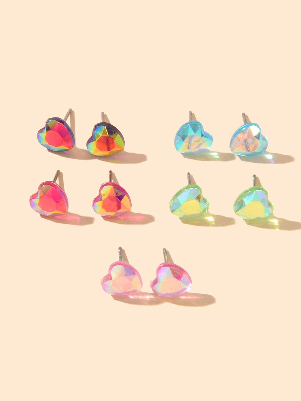 5pairs Funny Gifts Candy Color Small Heart Stud Earrings Lovely Ladies Jewellery-3