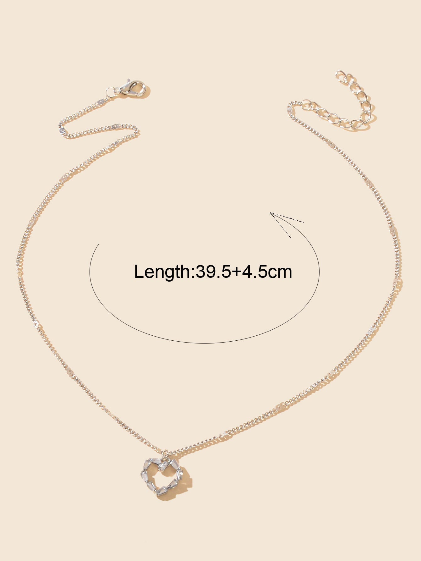 Silver Chain Rhinestone Heart Necklace Delicate Jewelry-3