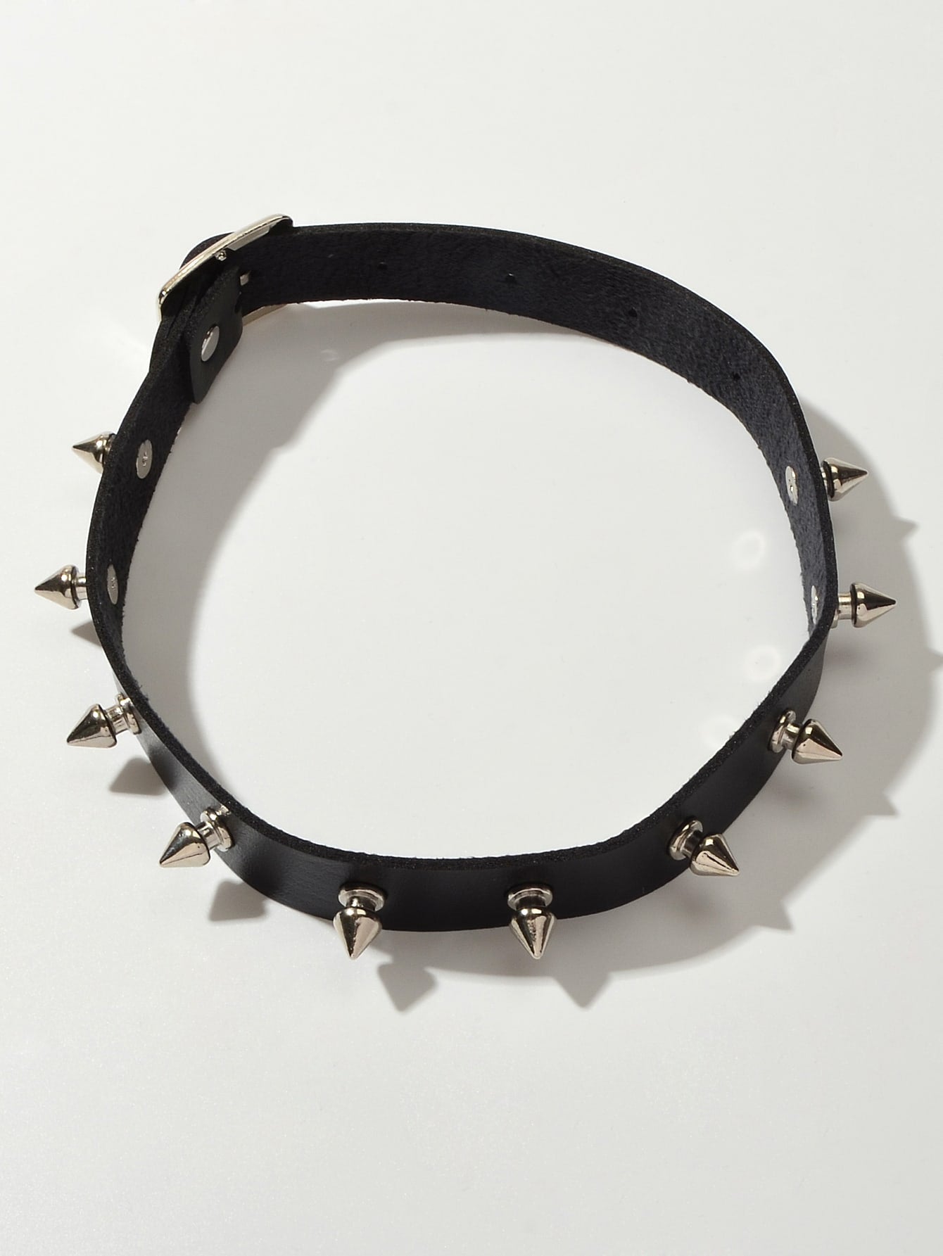Have one to sell? Sell it yourself Punk Rock Spike Decor Black Pu Leather Belt Design Adjustable Choker Necklace-3