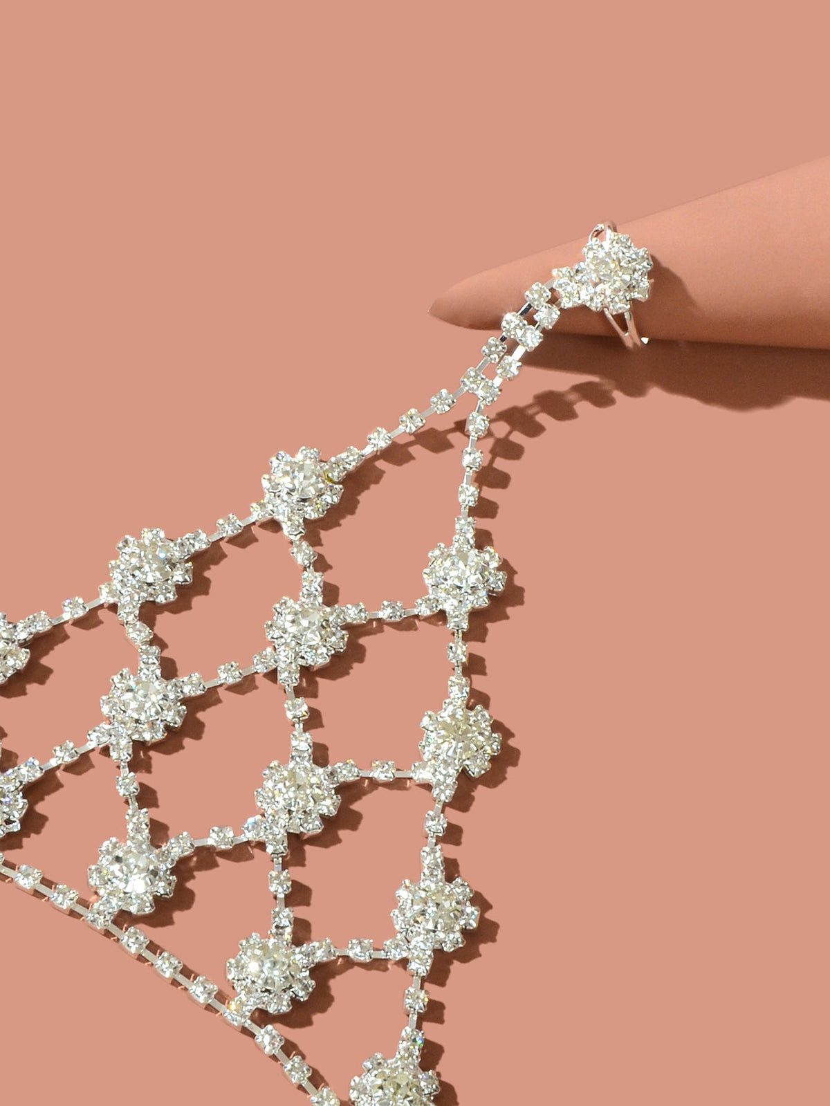 Beach Rhinestone Flower Anklet Barefoot Sandals Silver Foot Chain with Toe Ring-3