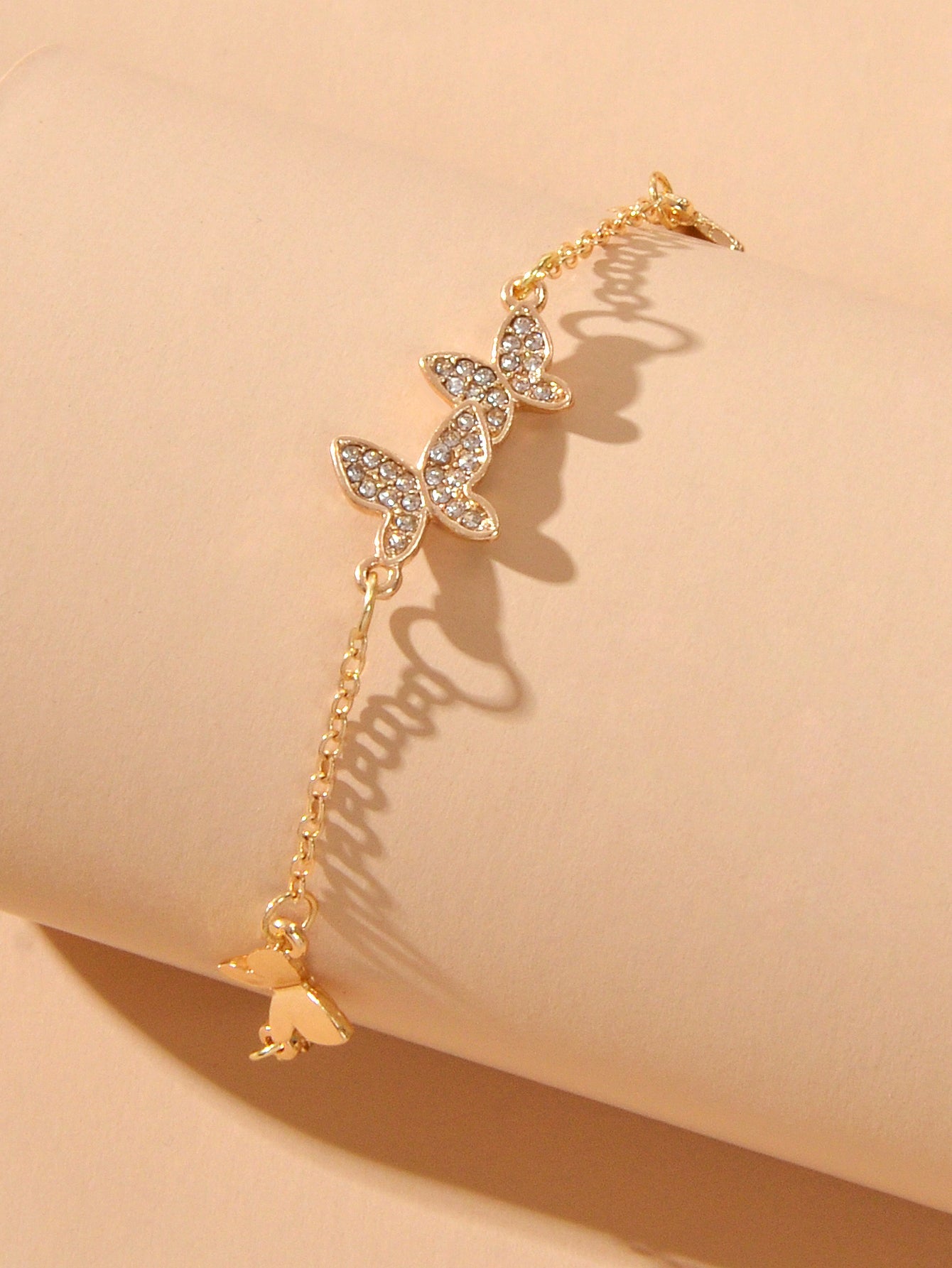 Rhinestone Decor Silver Butterfly Charm Chain Bracelet Best Friends Funny Gifts-3
