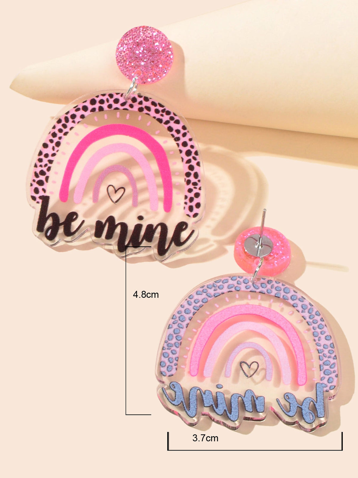 Sweet Y2k Style Pink Leopard Heart Rainbow Letter Acrylic Dangle Chunky Earrings-3