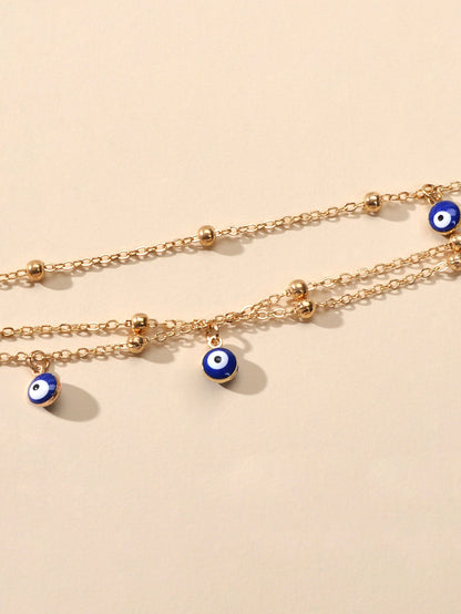 Eye Charm Beads Anklet Adjustable Beach Layered Ankle Gold Foot Chain Jewellery-3