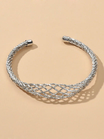Ladies Jewellery Hollow Mesh Shape Gold Silver Open Cuff Women Bangle Bracelets-3