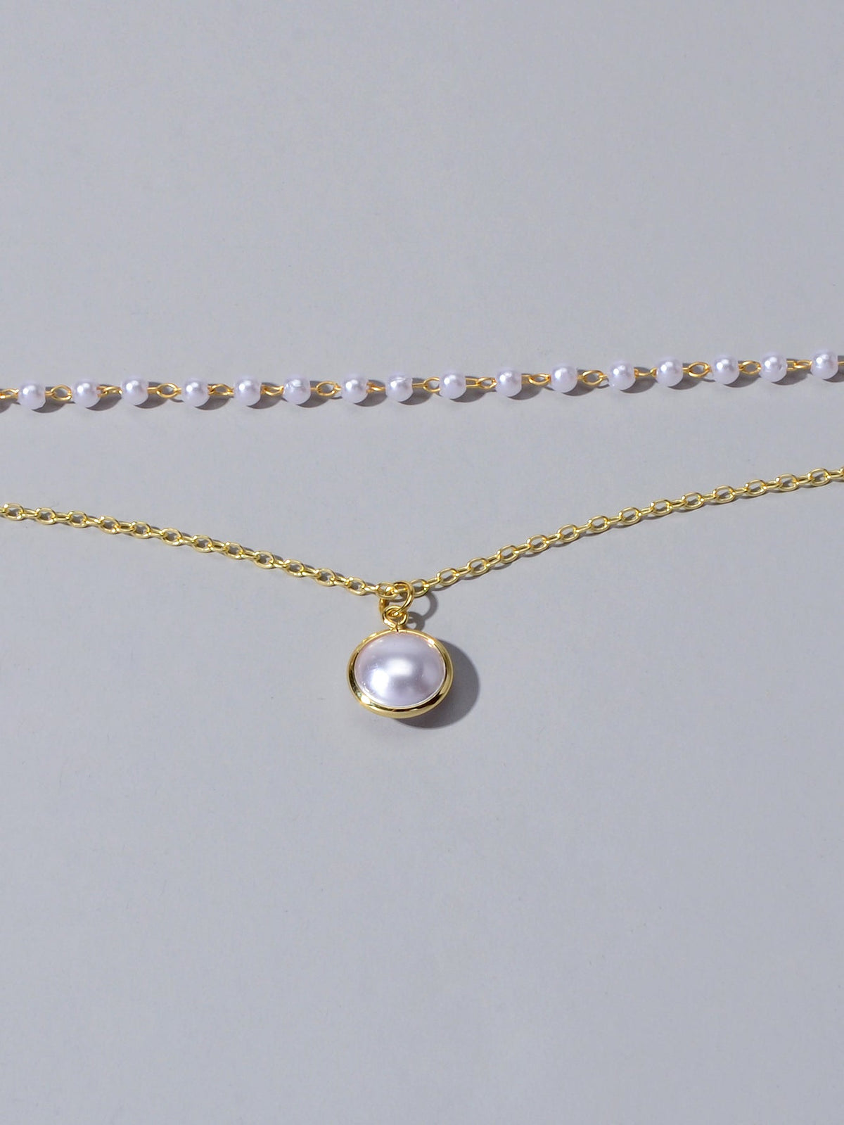 Retro Gold Double layer Chain Pearl Pendant Necklace Anniversary Wedding Gift-3
