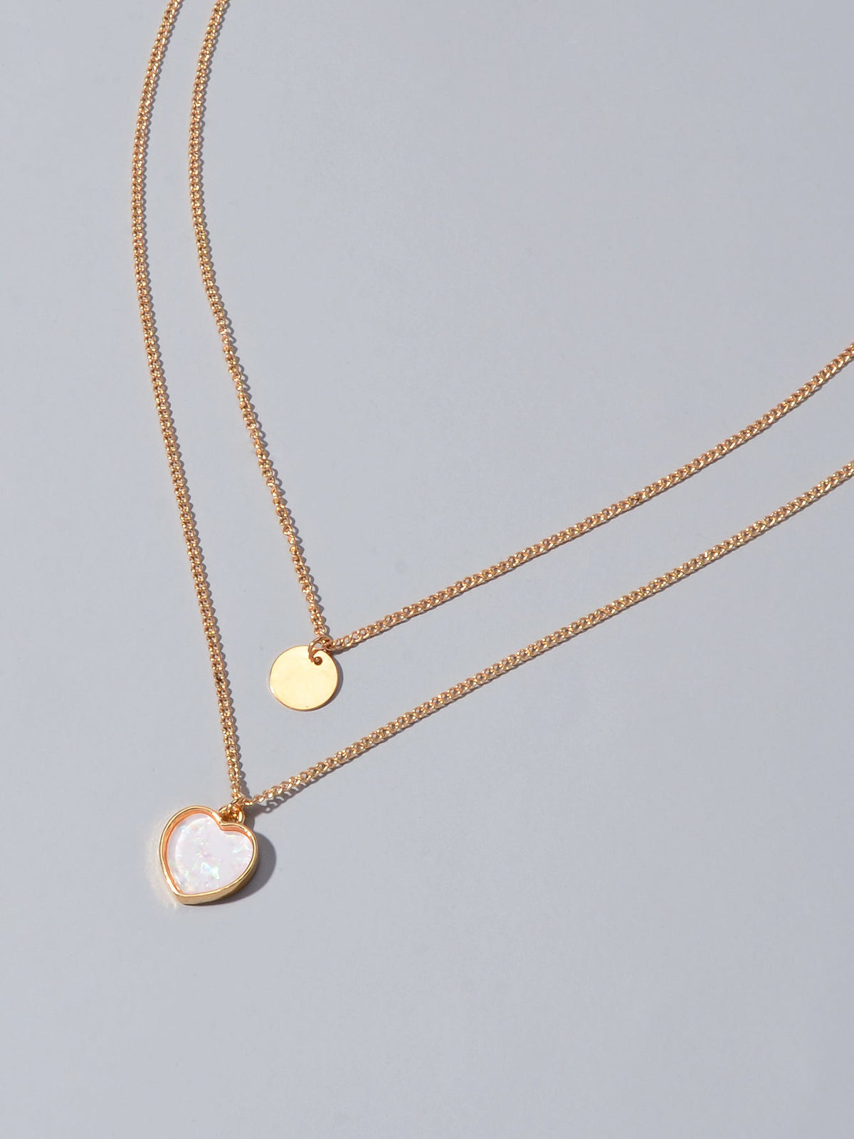2 pcs Multiple Gold Silver Chain Round Heart Charm Women Necklace Female Jewelry-3