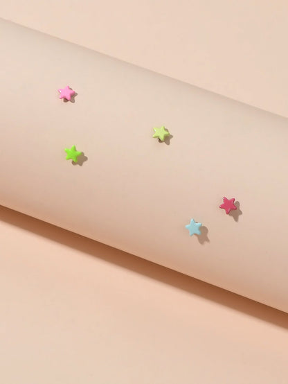 5 pcs Lovely Jewellery Candy Color Enamel Small Star Stud Earrings Funny Gifts-3