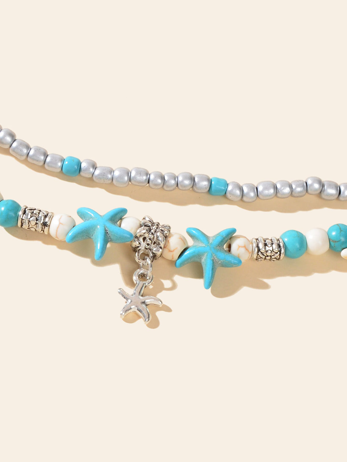 Blue Seed Beads Turquoise Layered Starfish Anklets Bohemian Foot Ankle Jewellery-3