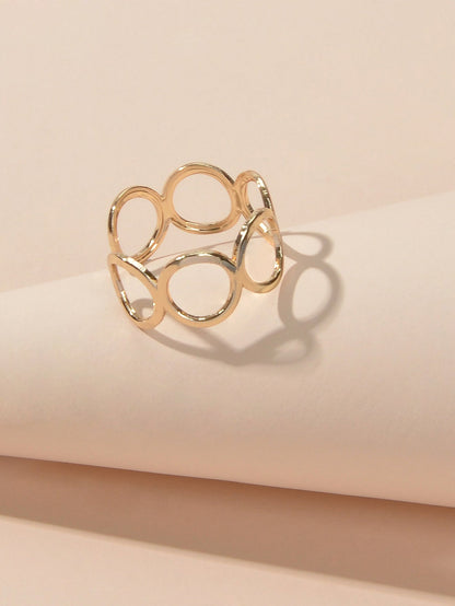Party Minimalist Style Gold Silver Circle Metal Punk Midi Knuckle Open Cuff Ring-3