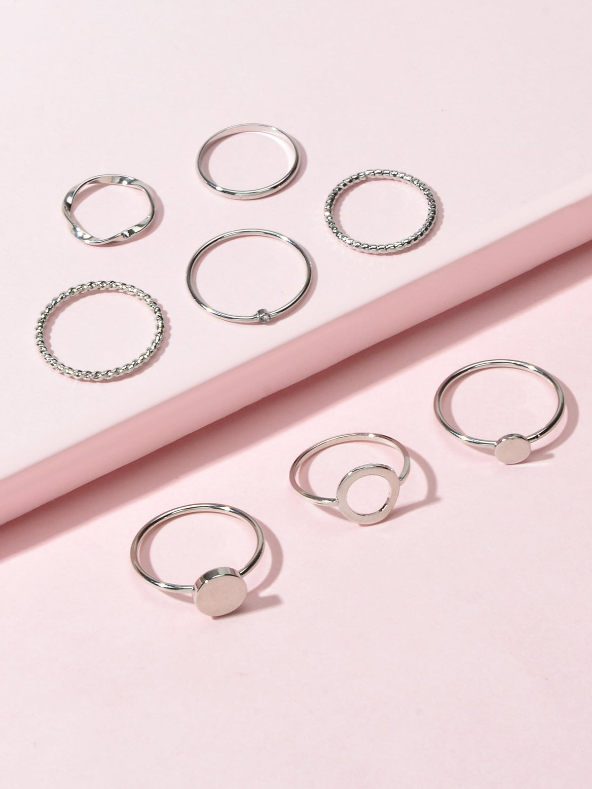 8 pcs Simple Geometric Rhinestone Disc Knuckle Multiple Finger Rings Bulk Pack-3