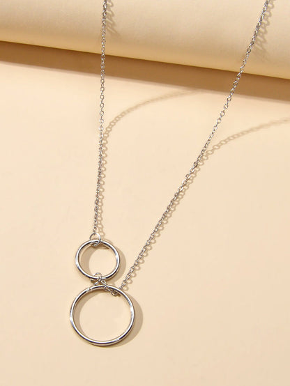 Minimalist Women Accessories Gold Silver Chain Circle Pendant Necklace for Party-5