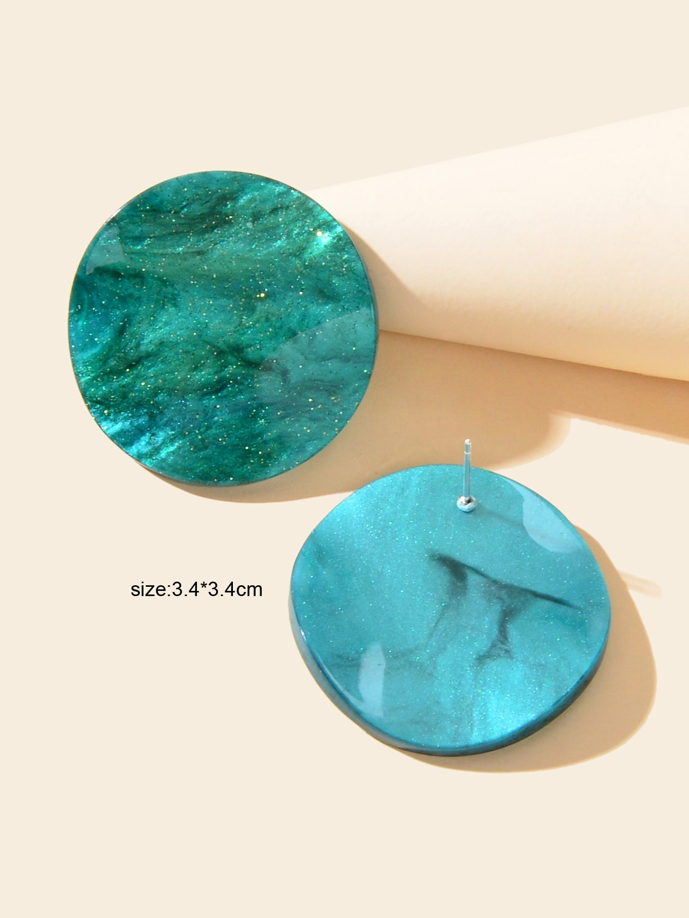 Green Statement Acrylic Stud Boho Lightweight 80s Round Earrings Holiday Jewelry-3