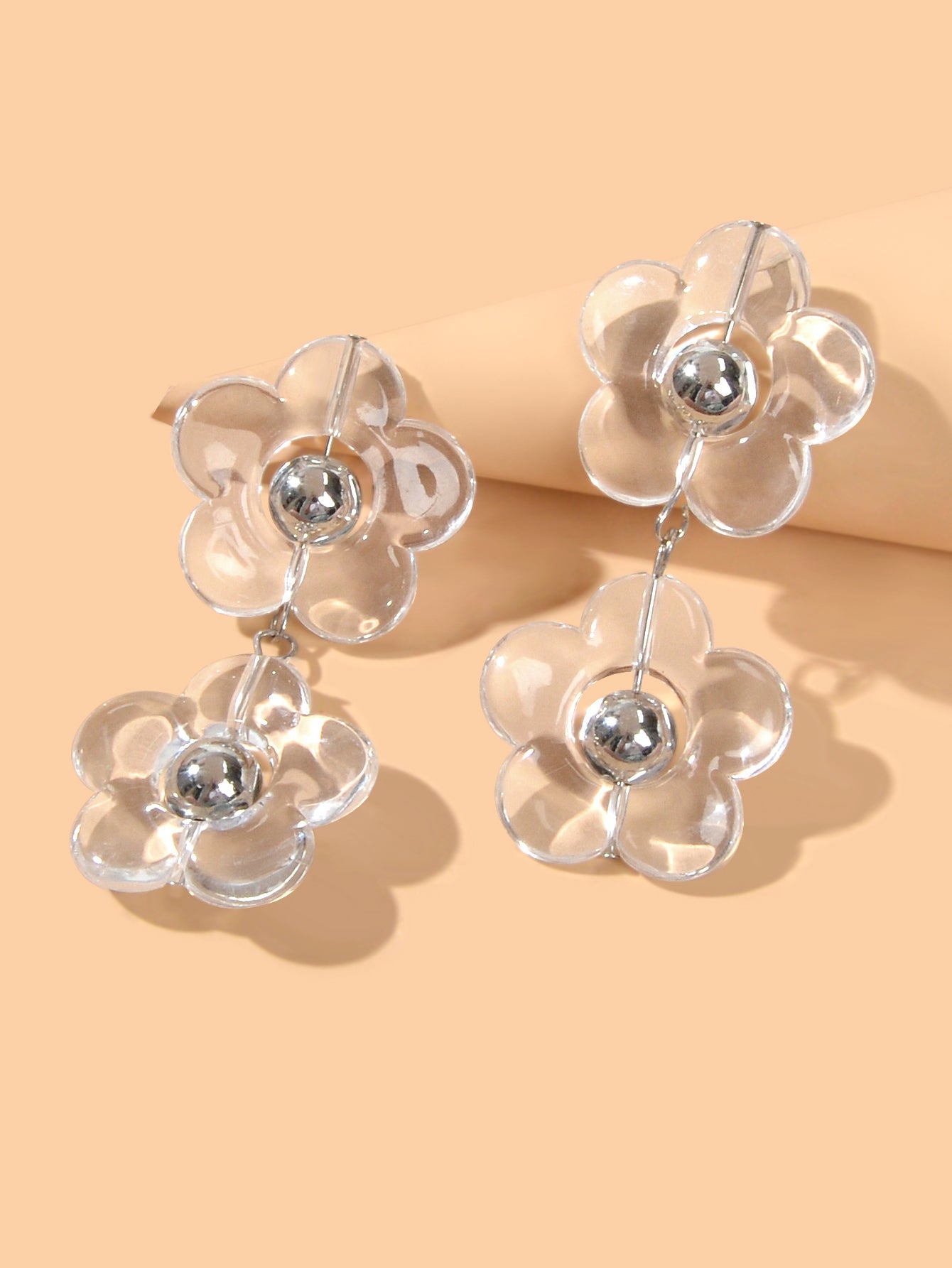 Transparent Flower Chunky Resin Acrylic Big Statement Pierced Earrings for Party-3