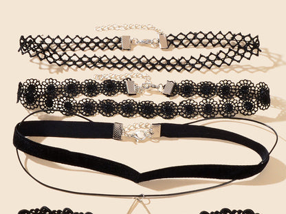4 pcs Classic Black Gothic Tattoo Lace Chokers Beads Tassel Necklaces Party Gift-3
